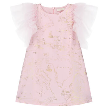 Girls Pink & Gold Geo Map Dress